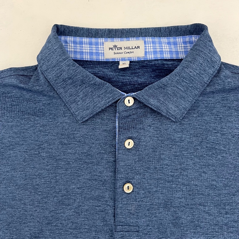Peter Millar Summer Comfort Mens Size XL Polo Shirt Heather Blue Short Sleeve - Picture 2 of 8
